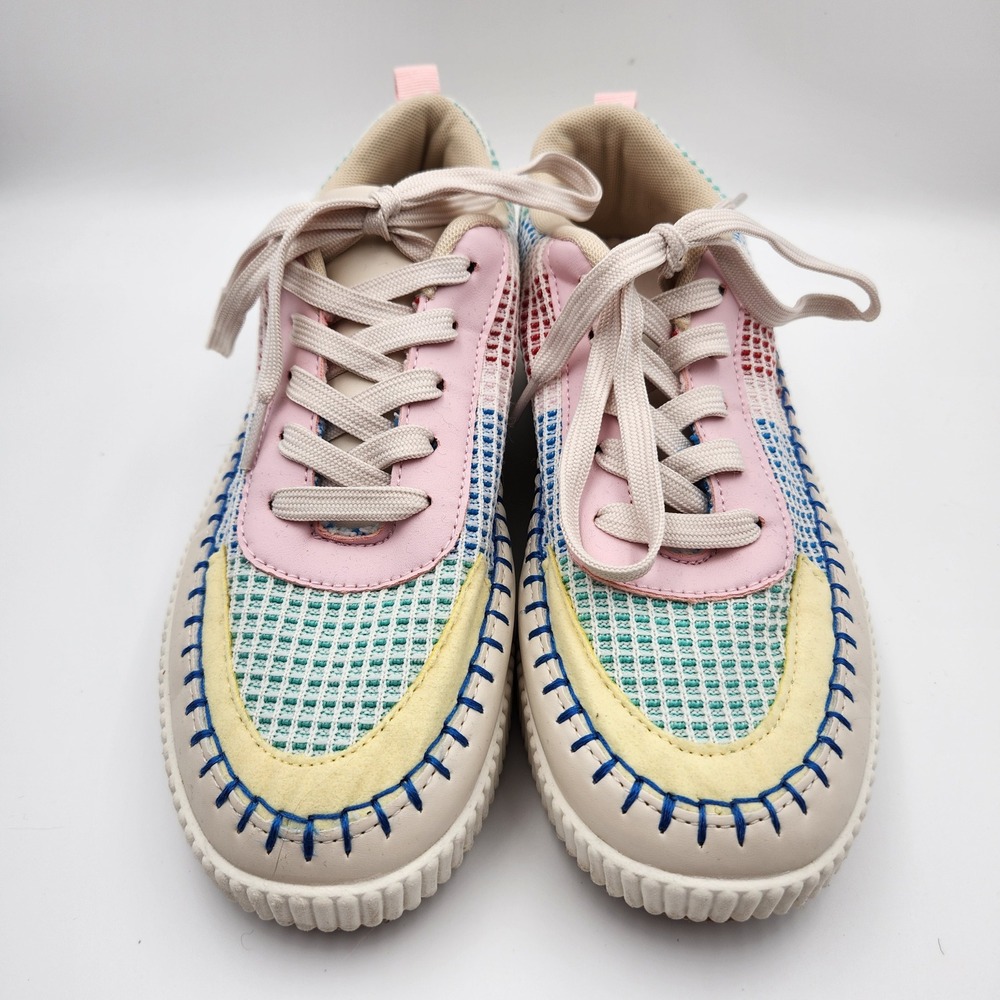 La Sheelah Sneakers Women 8.5 Pink Multi Color Platform Whipstitch Casual Boho